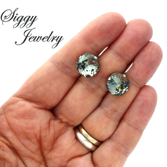 Black Diamond Earrings Made With Swarovski Crystal - Picture 7 of 8